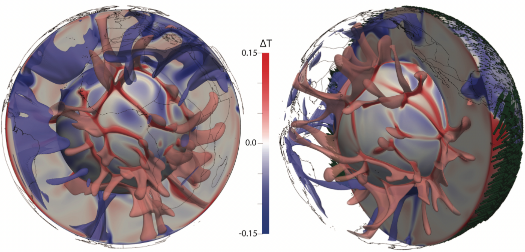 Global mantle convection simulation showing thermal anomalies